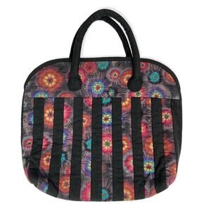 Vintage Handmade Quilted Handbag Floral Stripe Pattern‎ Double Strap Fabric Bag
